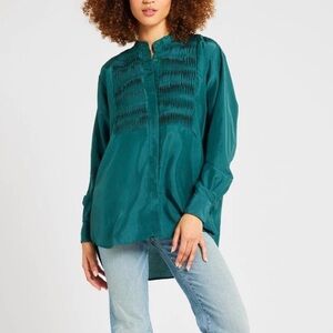 MILLE 100% Silk Keaton Tunic Blouse in Emerald Sz XXS